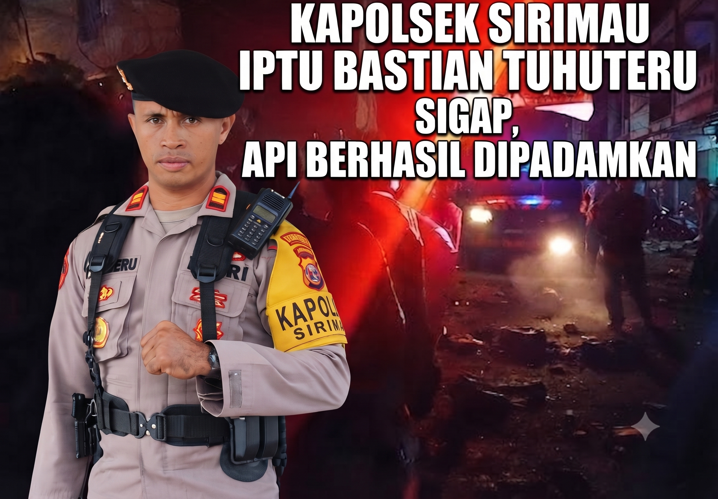 Kapolsek Sirimau IPTU Bastian Tuhuteru Sigap, Api  Berhasil di Padamkan
