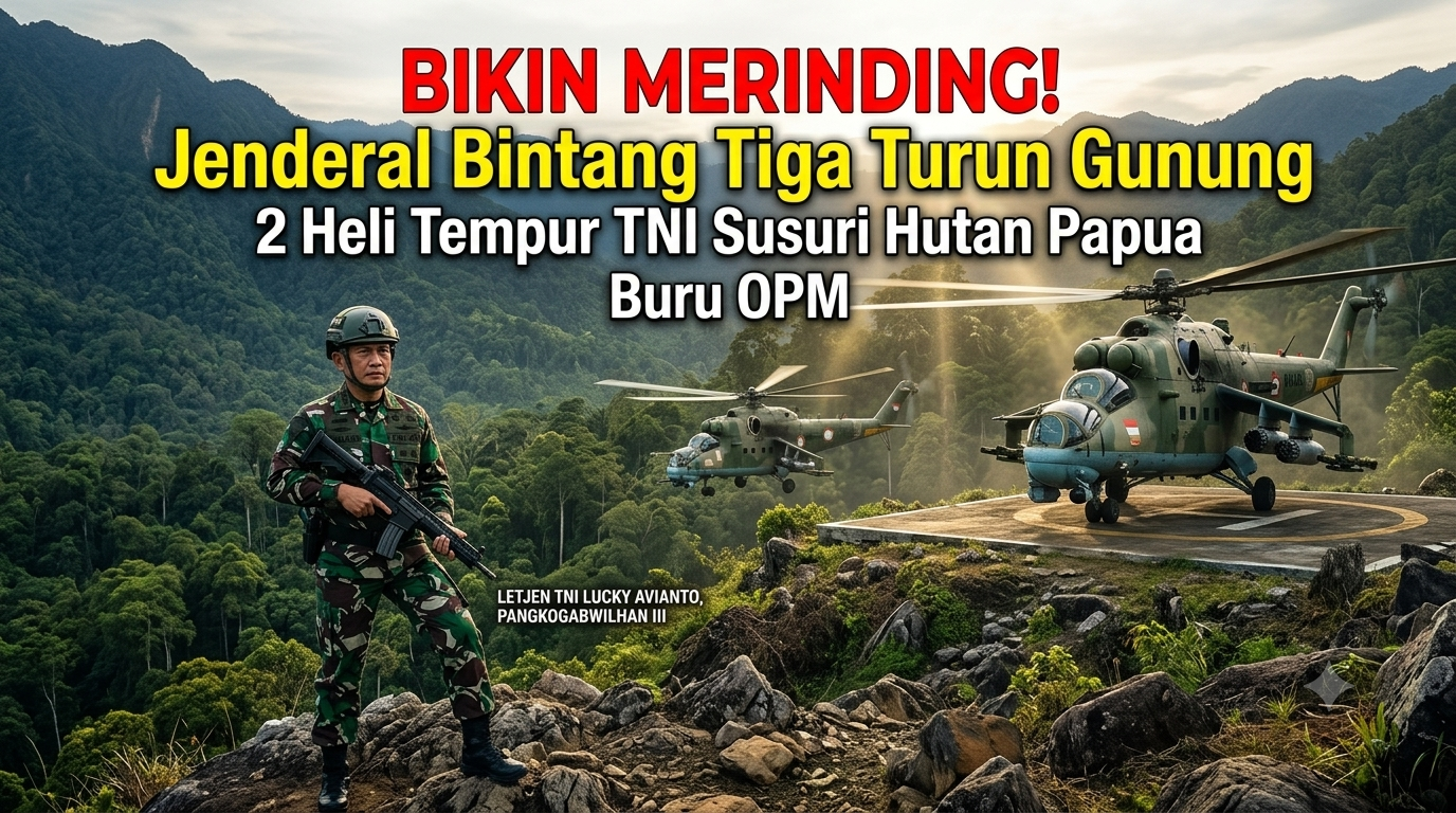 Bikin Merinding! Jenderal Bintang Tiga Turun Gunung, 2 Heli Tempur TNI Susuri Hutan Papua Buru OPM