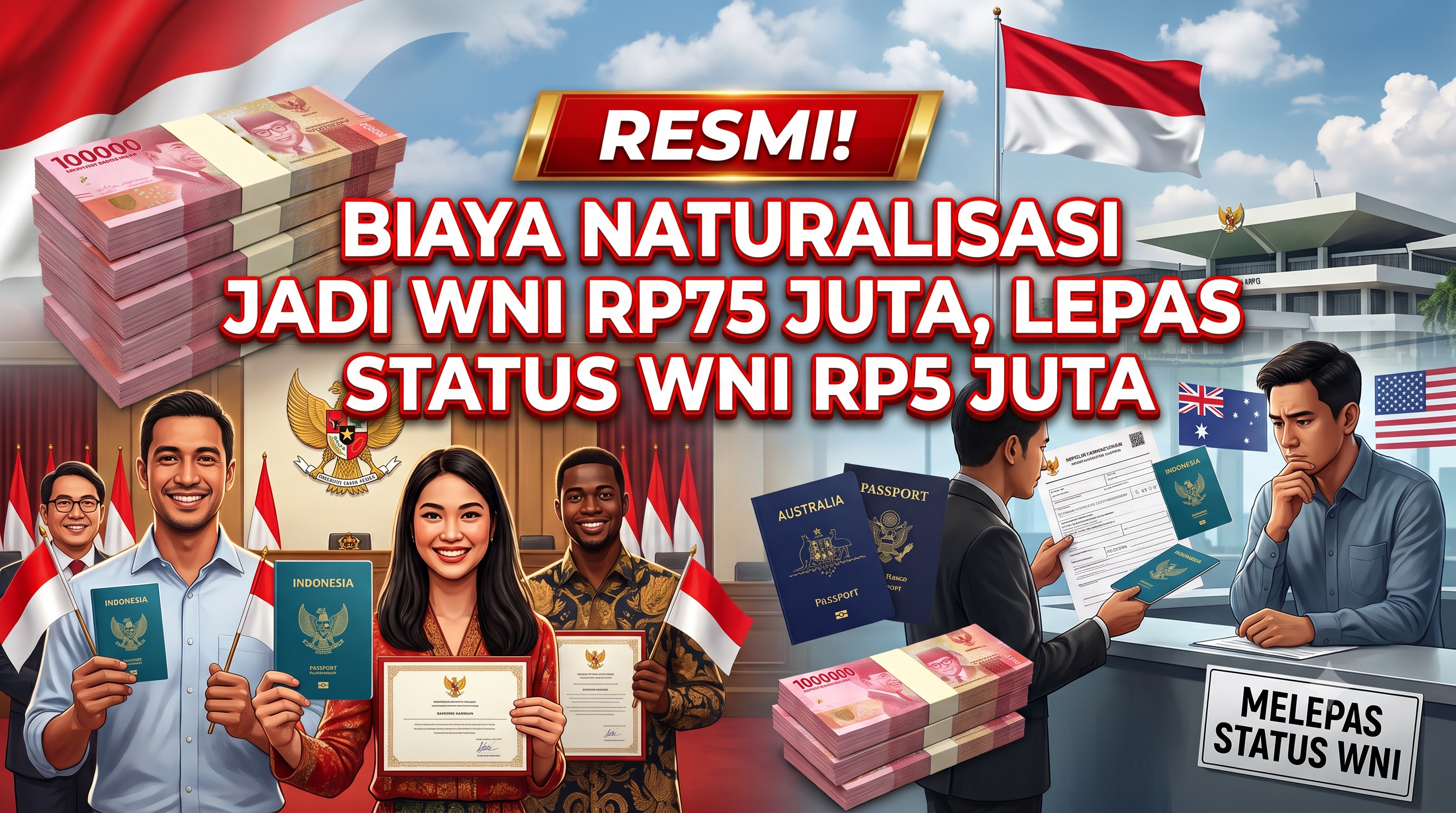 Resmi! Pemerintah Tetapkan Tarif Naturalisasi WNI Rp75 Juta, Lepas Status Rp5 Juta