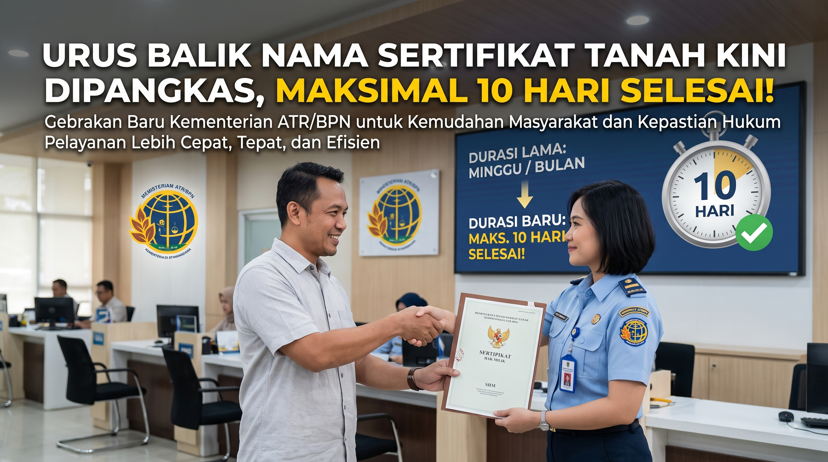 Urus Balik Nama Sertifikat Tanah Kini Dipangkas, Maksimal 10 Hari Selesai!