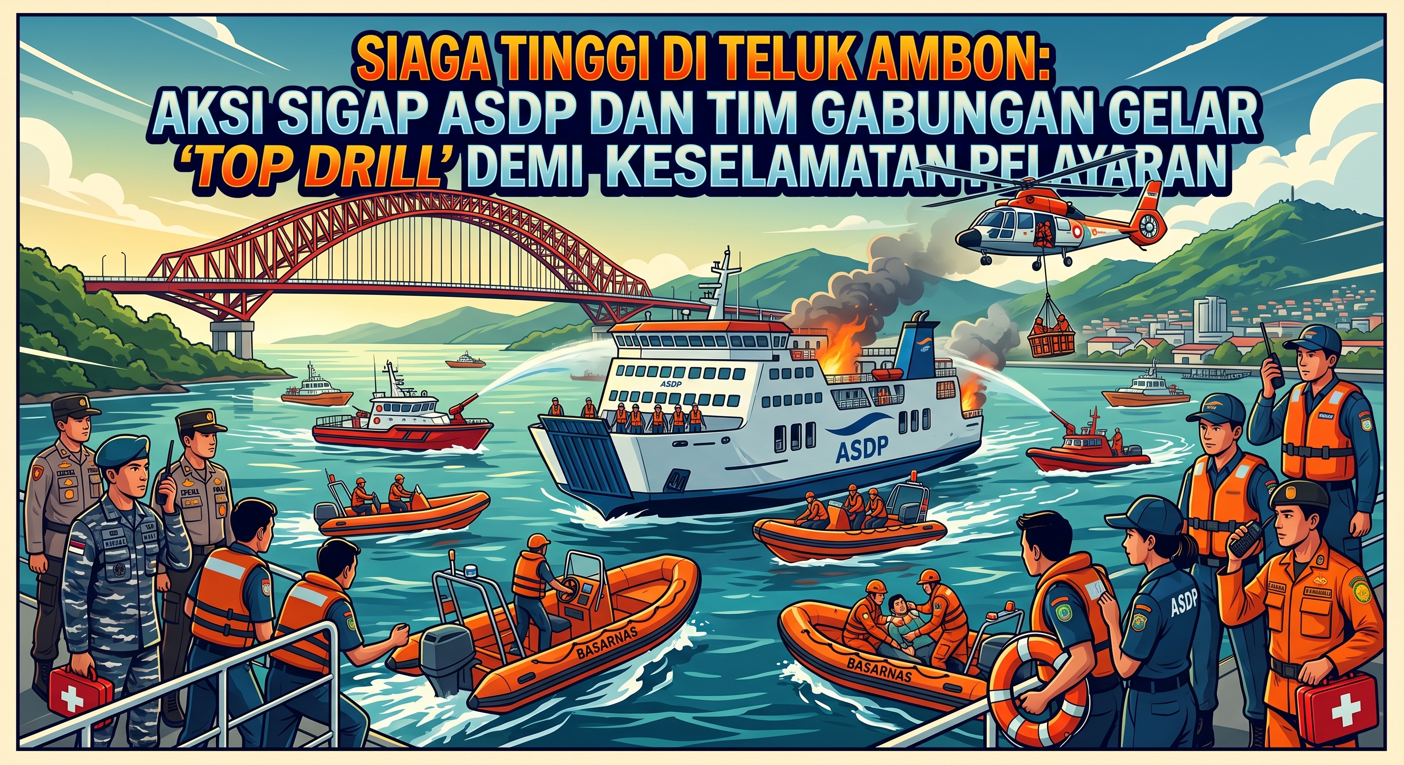 Siaga Tinggi Di Teluk Ambon: Aksi Sigap Asdp Dan Tim Gabungan Gelar 'Top Drill' Demi Keselamatan Pelayaran