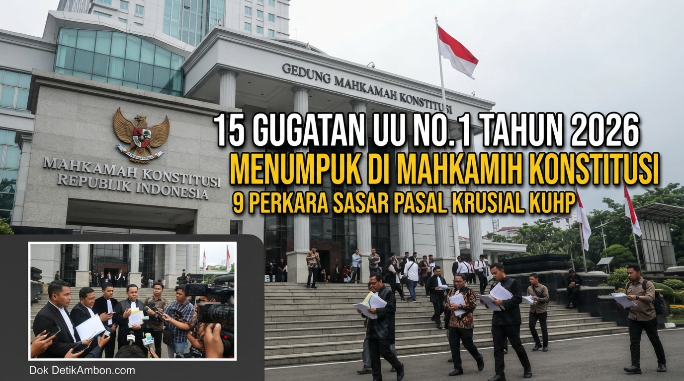 15 Gugatan UU No. 1 Tahun 2026 Menumpuk di Mahkamah Konstitusi: 9 Perkara Sasar Pasal Krusial KUHP
