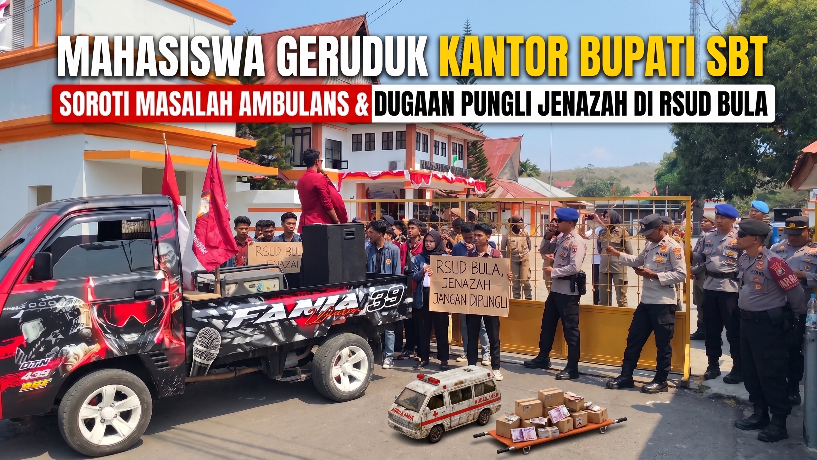 Mahasiswa Geruduk Kantor Bupati SBT, Soroti Masalah Ambulans dan Dugaan Pungli Jenazah di RSUD Bula